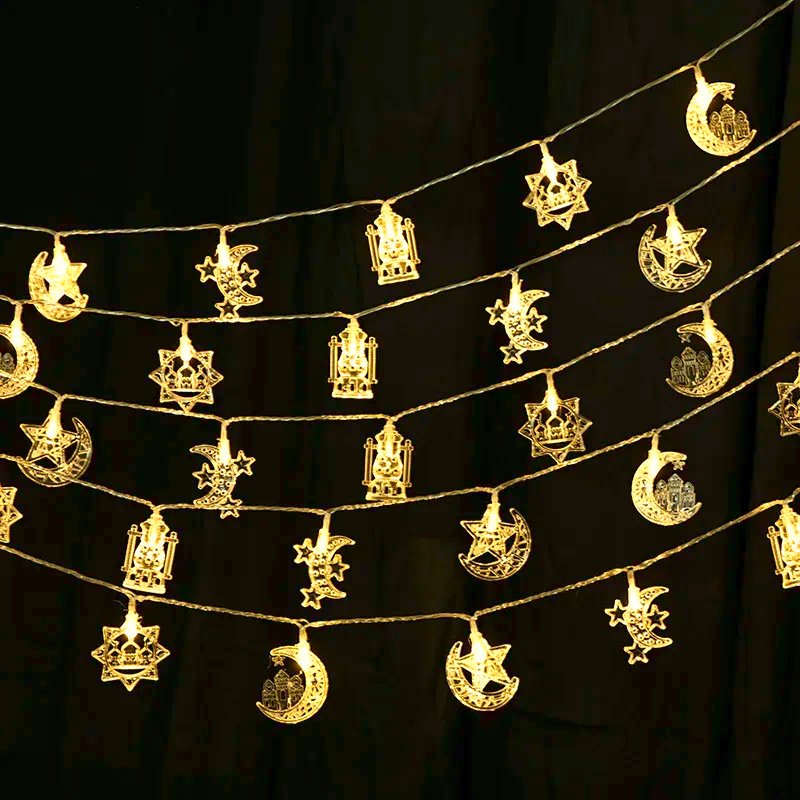Eid Mubarak Led String Lights Mubarak Party Islam Pray Ramadan Decoration 2025 For Home Muslim Star Moon Hanging String Lamp