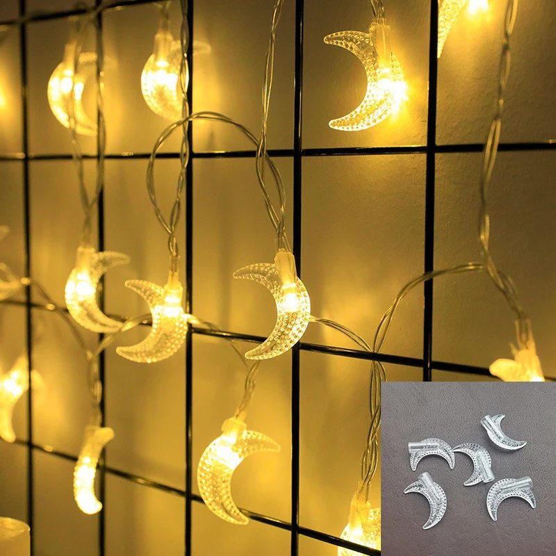 2025 Ramadan Eid al Fitr Home Decoration Light String 1.5/3/6/10 Meters LED String Moon Castle Star Shaped Lamp Warm White Light